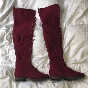 Size 7 maroon thigh high boots - NEVER BEEN WORN